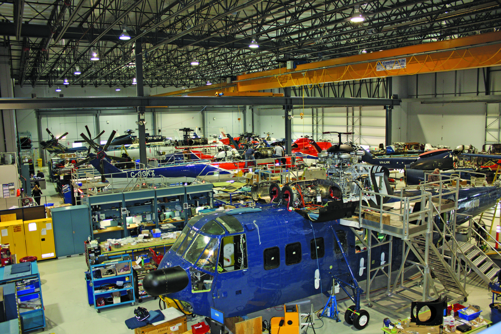 Inside Heli-One&rsquo;s Boundary Bay helicopter maintenance, repair, and overhaul facility. Photo by Ronald Donner.
