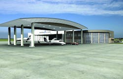Composite of the new FBO at Austin Executive, featuring a $5 million terminal.
