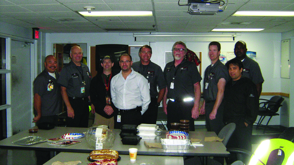 Here is an AMT Day picture of some of the guys that work Graveyards in SAN for AA Aircraft Maintenance. From left to right: Tito DeGuzman, Aaron Klippel, Ken MacTiernan, supervisor Jose Montes (white shirt), Larry Costanza, Bob Norris, Frank Hope, Al Thompson, and Chris Abelia (black jacket). Photo was taken by Afternoon Shift Crew Chief Lenny Evans.