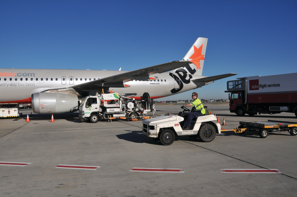 Jetstar, the Qantas low-cost subsidiary, has moved into the international market after establishing its domestic service. This flight is on a turnaround to Denpasar, Indonesia, a popular holiday destination.