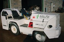 Three test tractors, like this one, powered by hydrogen are currently being tested at Montréal-Pierre Elliott Trudeau International Airport Three test tractors, like this one, powered by hydrogen are currently being tested at Montréal-Pierre Elliott Trudeau International Airport