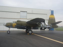 PPG Aerospace donated coatings to repaint this B-26G Marauder bomber airplane for display at the D-Day Museum at Utah Beach in Normandy, France. The airplane is painted to honor Maj. David Dewhurst Jr., father of current Texas Lt. Gov. David Dewhurst, for his heroism leading a squadron of B-26 Marauders on D-Day during World War II. STTS Group repainted the airplane. PPG Aerospace donated coatings to repaint this B-26G Marauder bomber airplane for display at the D-Day Museum at Utah Beach in Normandy, France. The airplane is painted to honor Maj. David Dewhurst Jr., father of current Texas Lt. Gov. David Dewhurst, for his heroism leading a squadron of B-26 Marauders on D-Day during World War II. STTS Group repainted the airplane.