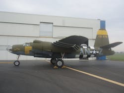 PPG Aerospace donated coatings to repaint this B-26G Marauder bomber airplane for display at the D-Day Museum at Utah Beach in Normandy, France. The airplane is painted to honor Maj. David Dewhurst Jr., father of current Texas Lt. Gov. David Dewhurst, for his heroism leading a squadron of B-26 Marauders on D-Day during World War II. STTS Group repainted the airplane.