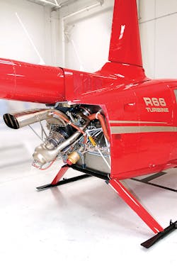 Robinson R66 helicopter with the Rolls-Royce turbine engine. Photo courtesy of Robinson Helicopter Company.