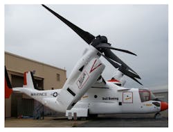 Restored V-22 Osprey tiltrotor aircraft is shown after being repainted with coatings donated by PPG Industries&apos; aerospace business for display at the American Helicopter Museum and Education Center in West Chester, PA.