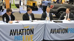 From left to right, Vinnie Venditto, Jet Aviation; Chad Doehring, Duncan Aviation; Rich Baeder, Elliott Aviation; and myself. From left to right, Vinnie Venditto, Jet Aviation; Chad Doehring, Duncan Aviation; Rich Baeder, Elliott Aviation; and myself.