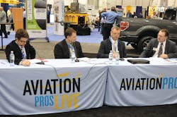 From left to right, Vinnie Venditto, Jet Aviation; Chad Doehring, Duncan Aviation; Rich Baeder, Elliott Aviation; and myself. From left to right, Vinnie Venditto, Jet Aviation; Chad Doehring, Duncan Aviation; Rich Baeder, Elliott Aviation; and myself.