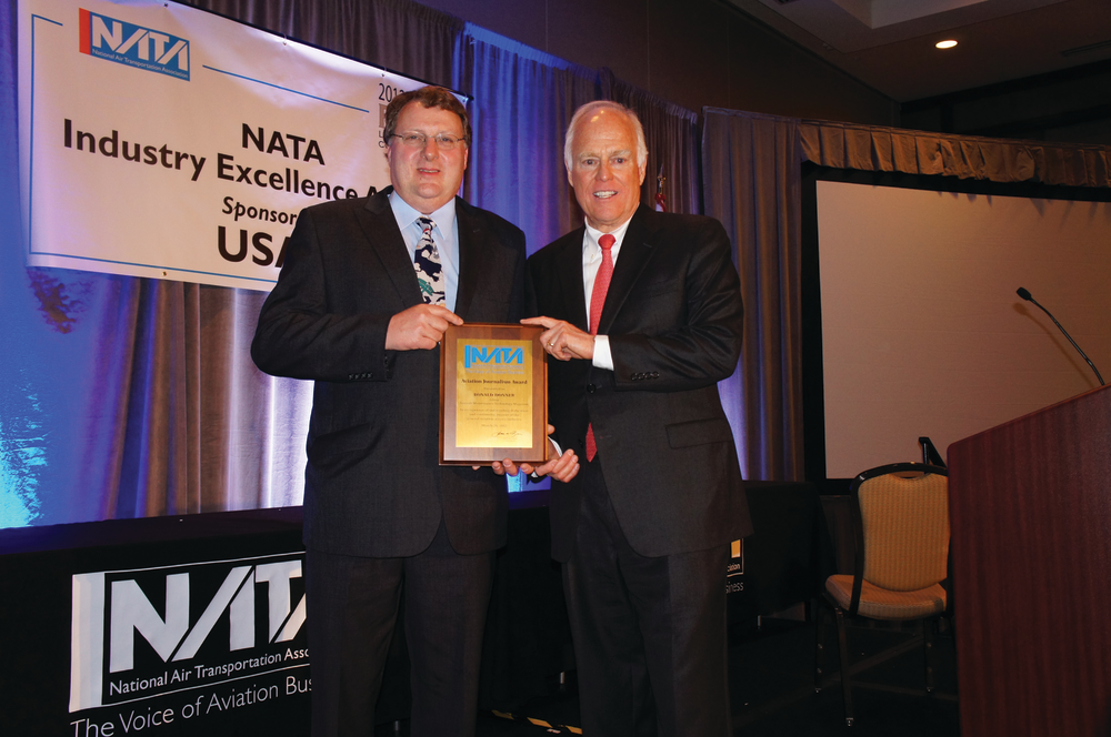 AMT magazine editor Ron Donner accepts NATA's Aviation Journalism Award