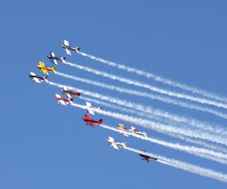 Team RV flies a 12-ship aircraft formation as part of its high-energy performance. Photo courtesy of EAA.