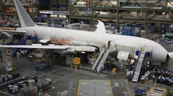 The Boeing 787 production line in Everett Washington. The use of advanced composite materials when manufacturing new-generation aircraft has dramatically increased to include major structural portions of the aircraft. Photo provided by Ron Donner. The Boeing 787 production line in Everett Washington. The use of advanced composite materials when manufacturing new-generation aircraft has dramatically increased to include major structural portions of the aircraft. Photo provided by Ron Donner.