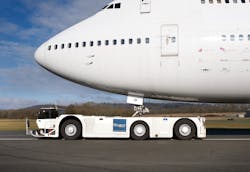 TaxiBot - a new aircraft tractor controlled by the pilot from the cockpit that pulls aircraft from the gate to the runway without using engine power. TaxiBot - a new aircraft tractor controlled by the pilot from the cockpit that pulls aircraft from the gate to the runway without using engine power.