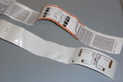 An RFID chip is incorporated into each bag tag produced for all of the airlines and it emits a unique signature which sensors detect to locate the tagged object.