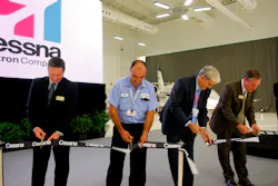 L to R: Walter Berchtold, Cessna's regional vice president of European customer service; Antonio Santos, Cessna senior B1 engineer; Julian Camara, AENA Director Valencia; and Joe Hepburn, Cessna's senior vice president, Customer Service. L to R: Walter Berchtold, Cessna's regional vice president of European customer service; Antonio Santos, Cessna senior B1 engineer; Julian Camara, AENA Director Valencia; and Joe Hepburn, Cessna's senior vice president, Customer Service.