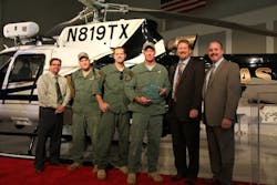 Pictured in the photo are (l-r): John Byus, American Eurocopter Regional Sales Manager; Texas DPS Sgt. Ray Ragan, Texas DPS Lt. Marcus Tomerlin, Texas DPS Asst. Chief Pilot Tim Ochsner; Treg Manning, American Eurocopter VP Commercial Sales and Marketing; and Ed Van Winkle, American Eurocopter Sales Manager for Airborne Law Enforcement. Pictured in the photo are (l-r): John Byus, American Eurocopter Regional Sales Manager; Texas DPS Sgt. Ray Ragan, Texas DPS Lt. Marcus Tomerlin, Texas DPS Asst. Chief Pilot Tim Ochsner; Treg Manning, American Eurocopter VP Commercial Sales and Marketing; and Ed Van Winkle, American Eurocopter Sales Manager for Airborne Law Enforcement.