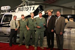 Pictured in the photo are (l-r): John Byus, American Eurocopter Regional Sales Manager; Texas DPS Sgt. Ray Ragan, Texas DPS Lt. Marcus Tomerlin, Texas DPS Asst. Chief Pilot Tim Ochsner; Treg Manning, American Eurocopter VP Commercial Sales and Marketing; and Ed Van Winkle, American Eurocopter Sales Manager for Airborne Law Enforcement.