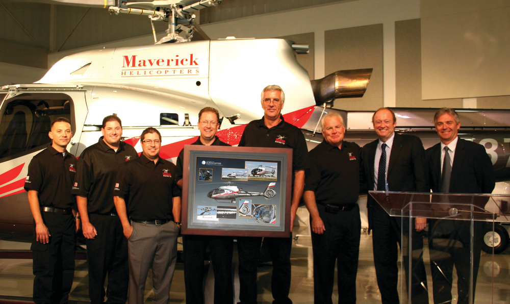 (L to R): Brad Guzman , Maverick Aviation Group; Bryan Kroten, Maverick Aviation Group; Dan Flores, Maverick Aviation Group; John Buch, Maverick Aviation Group; John Mandernach, Maverick Aviation Group; Greg Rochna, Maverick Aviation Group; Marc Paganini, American Eurocopter President & CEO; Todd Powers, American Eurocopter Regional Sales Manager