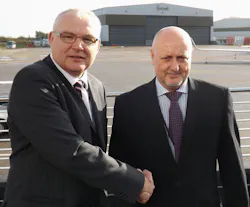Left to right, Paul Norton, Harrods Aviation Managing Director with Steve Jones, Marshall Business Aviation Managing Director. Left to right, Paul Norton, Harrods Aviation Managing Director with Steve Jones, Marshall Business Aviation Managing Director.