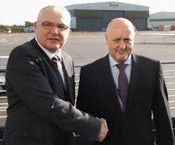 Left to right, Paul Norton, Harrods Aviation Managing Director with Steve Jones, Marshall Business Aviation Managing Director.