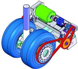 The WheelTug aircraft drive system uses high-performance electric motors, installed in the nose gear wheels of an aircraft, to provide full mobility while on the ground, replacing tug vehicles and the use of jet engines for pushback and taxi.