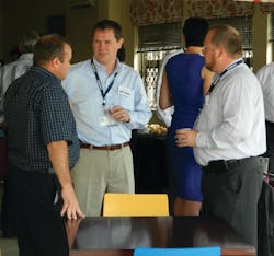 Jeff Poirier, center, president of Vector Aerospace Engine Services - Atlantic and Mark O’Keefe, right, vice president of finance for Vector Aerospace Engine Services - Atlantic, chat with Theo Prinsloo, left, military contracts manager with Execujet South Africa during the PT6A Customer Day event held recently at Vector’s Designated Overhaul Facility in Johannesburg, South Africa. Jeff Poirier, center, president of Vector Aerospace Engine Services - Atlantic and Mark O’Keefe, right, vice president of finance for Vector Aerospace Engine Services - Atlantic, chat with Theo Prinsloo, left, military contracts manager with Execujet South Africa during the PT6A Customer Day event held recently at Vector’s Designated Overhaul Facility in Johannesburg, South Africa.
