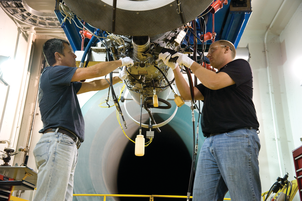 Vector Technicians Prepare Aircraft Engine for Test Cell