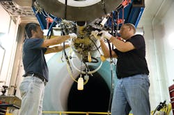 Vector Technicians Prepare Aircraft Engine for Test Cell Vector Technicians Prepare Aircraft Engine for Test Cell