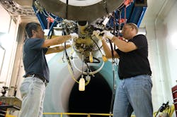 Vector Technicians Prepare Aircraft Engine for Test Cell