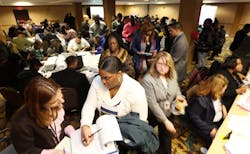 About 500 applicants showed up yesterday to apply for jobs with Swissport for its new cargo operations at EWR. About 500 applicants showed up yesterday to apply for jobs with Swissport for its new cargo operations at EWR.