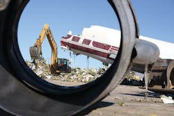 Aircraft Demolition recycles 90 to 92 percent of an airframe. Aircraft Demolition recycles 90 to 92 percent of an airframe.