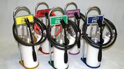 The 1-gallon, hand-operated dispensers. The 1-gallon, hand-operated dispensers.