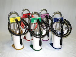 The 1-gallon, hand-operated dispensers. The 1-gallon, hand-operated dispensers.