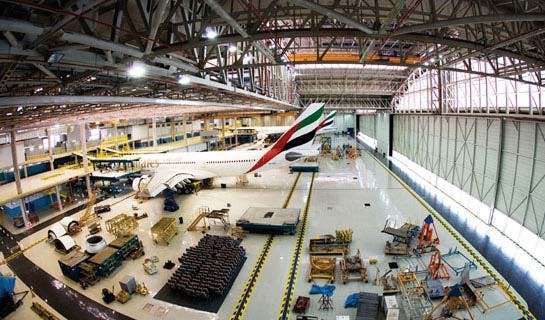 Emirates Engineering Center is one of the largest aviation maintenance centers in the world having the largest single free-spanning roof structure in the Middle East.
