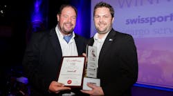 John Batten, executive vice president, cargo services and Steven Polmans, Brussels cargo airport director, Swissport, at last month&apos;s awards banquet held at the Air Cargo Africa 2013 exhibition and conference in Johannesburg, South Africa