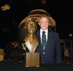 Tom Hendershot with the Charles Taylor bust.