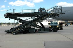 The Halvorsen 25K Loader is used by the military to load, unload and transport palletized cargo as well as rolling stock (vehicles) on both military and commercial aircraft.