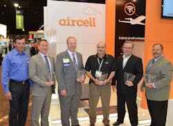 Representatives receiving the Aircell 51,000 Five award for top dealer performance in 2012 are pictured here, (l/r): Bill Darbe, Aircell; Stephen Maiden, Constant Aviation; David Loso, Jet Aviation; Frank Correro, StandardAero; Eric Stuck, Gulfstream Aerospace Corp.; Gary Harpster, Duncan Aviation.