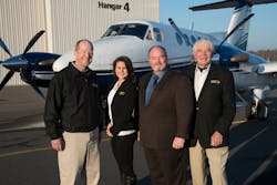 Left to right: Former President of Beechcraft and Executive Advisor to Raisbeck Engineering Randy Groom; Raisbeck Marketing Manager Caitlin O&rsquo;Keefe; Landmark Aviation&rsquo;s Norfolk International Airport location General Manager Steven Schell; and Raisbeck CEO and Founder James Raisbeck