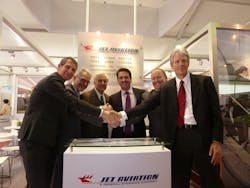 (Left to Right): Stefan Benz, Jet Aviation's VP of MRO and FBO Services, EMEA and Asia; Gary Dolski, VP and General Manager of Jet Aviation Singapore; Dan Clare, President, Jet Aviation Group; Sean McGeough, President, Nextant Aerospace; Jay Heublein, Executive VP, Global Sales and Marketing, Nextant Aerospace; Marc O'Donnell, Executive VP Operations, Nextant Aerospace (Left to Right): Stefan Benz, Jet Aviation's VP of MRO and FBO Services, EMEA and Asia; Gary Dolski, VP and General Manager of Jet Aviation Singapore; Dan Clare, President, Jet Aviation Group; Sean McGeough, President, Nextant Aerospace; Jay Heublein, Executive VP, Global Sales and Marketing, Nextant Aerospace; Marc O'Donnell, Executive VP Operations, Nextant Aerospace