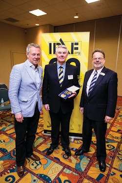 At the handover of the IPAF presidency (left to right): Outgoing IPAF president Wayne Lawson of JLG, new IPAF president Steve Couling of Versalift, and IPAF CEO Tim Whiteman.