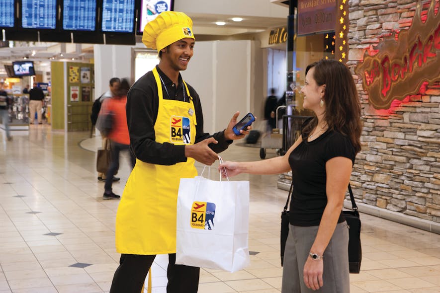 B4 YOU BOARD is an HMSHost concessions program that allows travelers to order a meal on-the-go and pick it up at a designated station on their way to the gate.