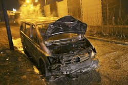 Police later found a burn-out van used by the robbers. Police later found a burn-out van used by the robbers.