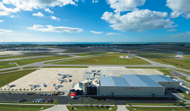 An aerial view of the Sarasota FBO and ramp.