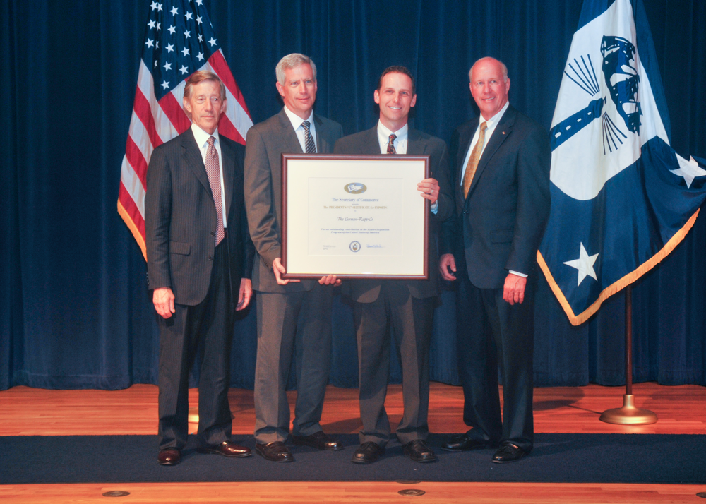 Wayne Knabel, CFO; Mark Kreinbihl, Group President; Todd Wise, International Programs Manager; Jeff Gorman, President & CEO accept the the President&rsquo;s &ldquo;E&rdquo; Award for Exports at a ceremony in Washington, D.C.