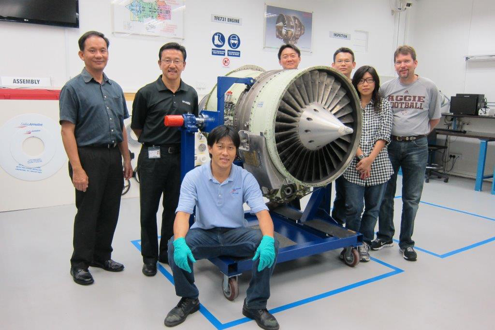 Dallas Airmotive&rsquo;s Singapore Regional Turbine Center (RTC) team has completed its first Major Periodic Inspection (MPI) on a Honeywell TFE731 engine. The Singapore RTC is the only such approved facility in the region. Pictured left to right: Michael Chong, Quality Manager; Francis Lee, General Manager; Yow Kim Fui, Engineer (Seated); Bryan Pay, Technician; Teo Boon Choy, Technician; Gio Choon, Administrator; and Jeff Baust, Quality Supervisor.