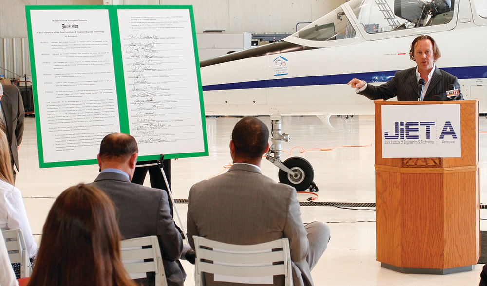 Through the Joint Institute of Engineering & Technology, Aerospace (JiET-A) program, graduating students from local school districts can build a development path with Rock Valley College, Northern Illinois University, Rockford College, or Embry-Riddle Aeronautical University and will participate in high-quality internships that are integrated into their academic curricula.