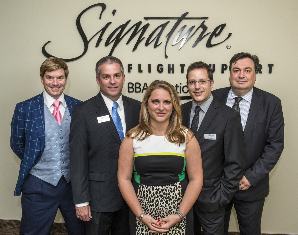 (Left to right): Philippe de Gasp&eacute; Beaubien III &ndash; Chairman &ndash; Starlink Corporation; Zachary Neds &ndash; Area Director, Signature Flight Support; Casey Cannone &ndash; Analyst, Business Development Signature Flight Support; David Bruneau &ndash; General Manager &ndash; Signature Flight Support Montreal; and Zoran Bratuljevic &ndash; President and COO Starlink Aviation.