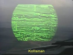 Kollsman EVS II displayed through a HUD. JPG: Kollsman EVS II displayed looking thru a Head Up Display (HUD) on approach to an airport with the fog seen in the aircraft windshield around the HUD. Kollsman EVS II displayed through a HUD. JPG: Kollsman EVS II displayed looking thru a Head Up Display (HUD) on approach to an airport with the fog seen in the aircraft windshield around the HUD.