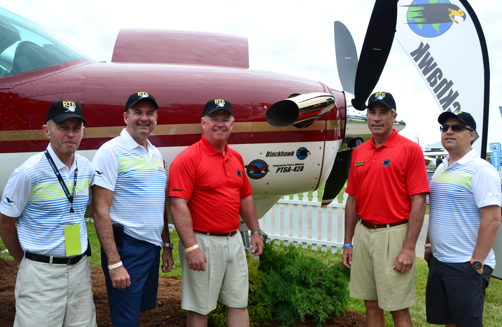 From left: Miro Sep, Senior Marketing Account Manager, P&WC; Denis Parisien, VP, General Aviation, P&WC; Jim Allmon, President and CEO, Blackhawk Modifications; Matt Shieman, Chairman, Blackhawk Modifications; and Nick Kanellias, General Manager, Sales & Marketing, P&WC.