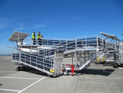 At the Seattle-Tacoma International Airport and Norman Y. Mineta San Jose International Airport, the airline has been testing out solar-powered passenger ramps manufactured by Keith Consolidated Industries, White City, OR. At the Seattle-Tacoma International Airport and Norman Y. Mineta San Jose International Airport, the airline has been testing out solar-powered passenger ramps manufactured by Keith Consolidated Industries, White City, OR.