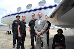 Kings Point Long Island, NY businessman Arik Kislin, who owns JFI Jets, donated his Gulfstream II business jet that once belonged to Frank Sinatra to Western Suffolk BOCES, where students in aviation maintenance technology at Wilson Technological Center&apos;s Republic Airport campus will use it to train in the repair and service of business jets. Photo Credit: Western Suffolk BOCES.